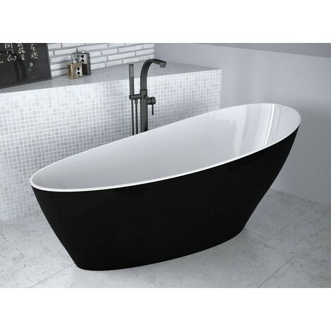 Baignoire îlot noir mat avec bonde dorée KEYA 165x70