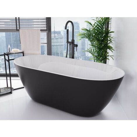 Baignoire îlot noir mat avec bonde dorée MOYA 160x68