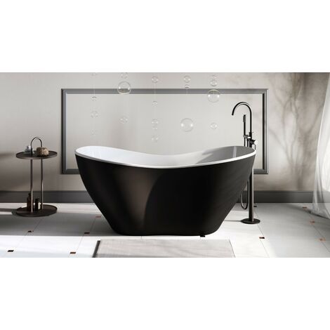 Baignoire îlot noir mat avec bonde graphite VIYA 170x72