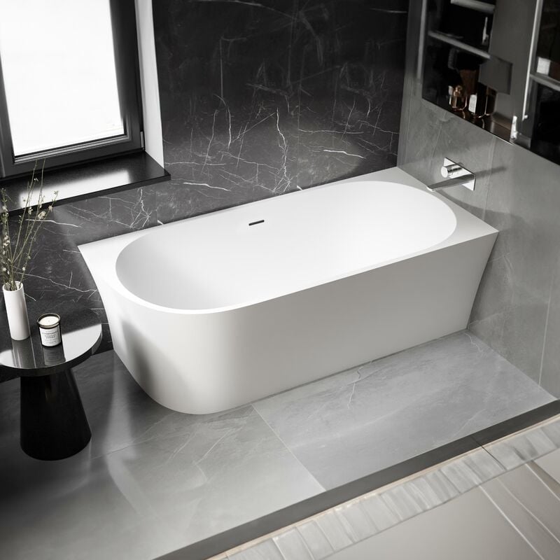BERNSTEIN - Baignoire d'angle design acrylique pour salle de bain, isolation thermique - montage droite - Blanc - 170x78x60cm - NOVA CORNER - Options