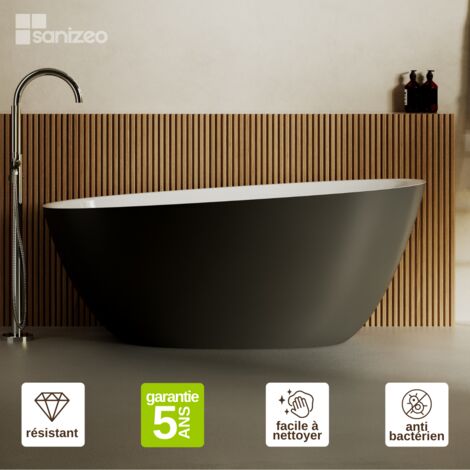 Baignoire îlot SKUM en Minéral Composite Noir et Blanc Brillant L157l68H59 - LAVABERG