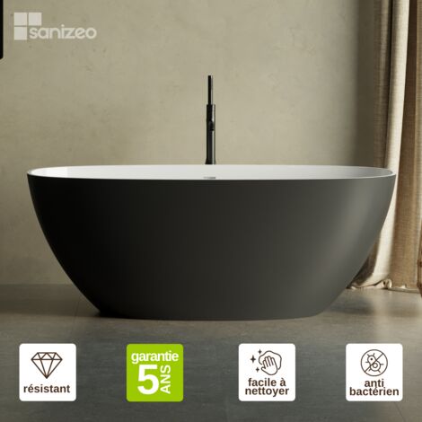 Baignoire îlot VIND en Minéral Composite Noir et Blanc Brillant L167l80H63 -  LAVABERG