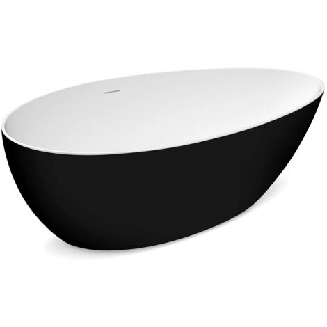 Baignoire indépendante DM630-1600T - 1600x820x580 mm - Noir brillant - Design luxueux - Acrylique de haute qualité - avec clic-clac noir tapis