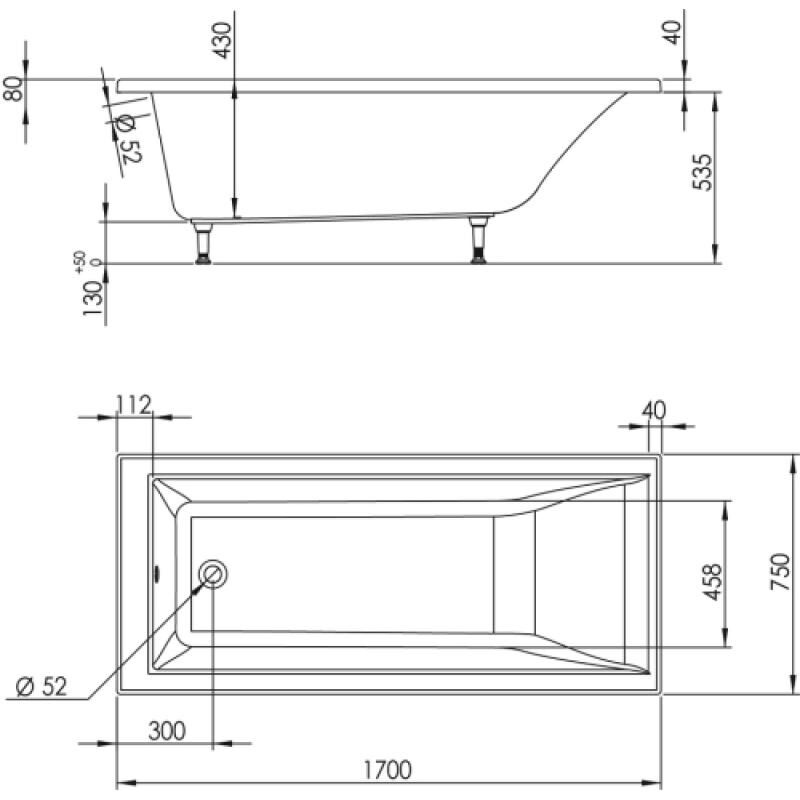 Valentin - Baignoire Kyo solo 170 x 75 cm s.a