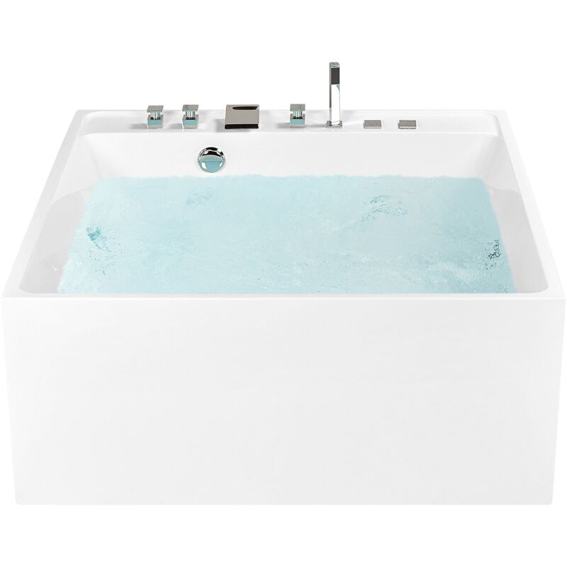 Beliani - Baignoire Ilot Carrée Balnéo avec Jets Hydromassage 130 x 130 cm Idéale pour 2 Personnes et Salle de Bain Moderne