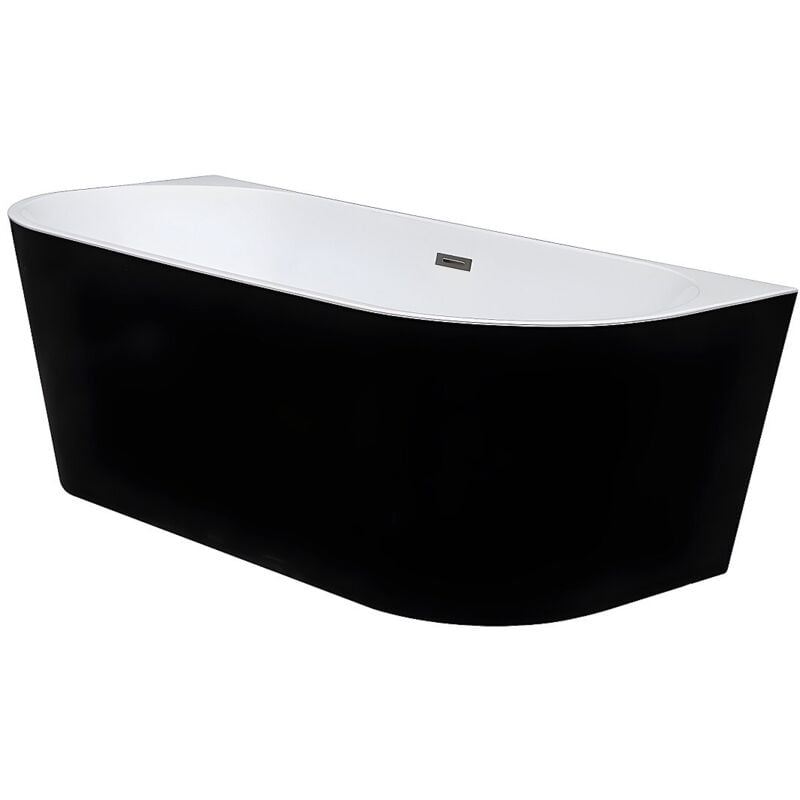 Baignoire semi îlot - 245L - 170 x 75 x 58 cm - Noir brillant - Acrylique - DIVINA