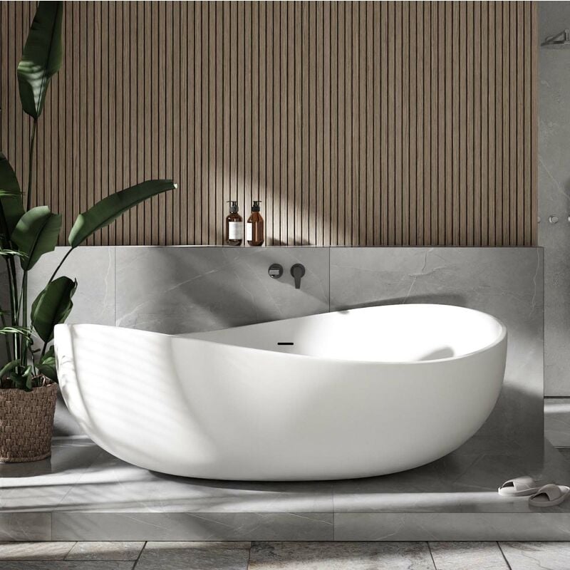 Baignoire îlot en acrylique sanitaire wave en blanc mat, blanc brillant, noir brillant ou noir/blanc brillant - 180 x 110 x 62 cm - robinetterie en