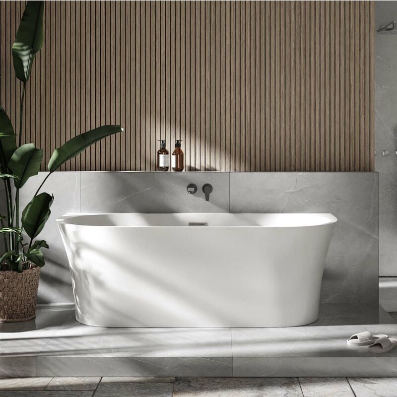 Bernstein - Baignoire îlot murale design acrylique pour salle de bain, isolation thermique - Blanc - 170x80x58cm - nova - Options au choix Sans