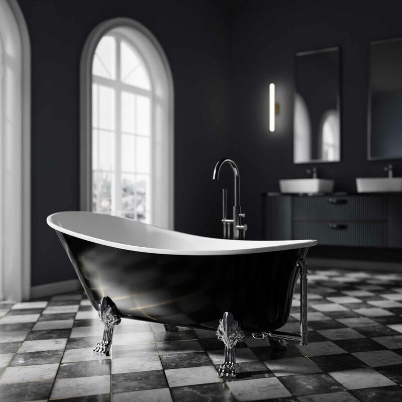 Baignoire îlot sabot sur pieds design en acrylique pour salle de bain- Garantie 5 ans - Noir/Blanc mat - 176x71x77cm - paris - Sans robinet mitigeur,