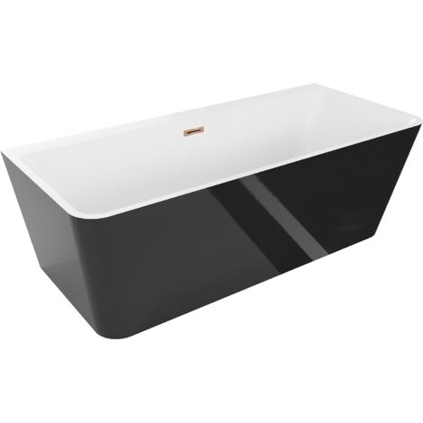 Baignoire Mexen Volta à poser murale 150 x 75 cm, blanche/noire, avec vidage en or rose - 51131507575-60