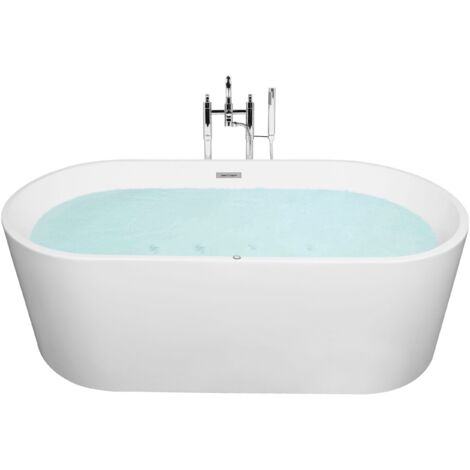 Baignoire Moderne Acrylique avec LED Autoportante à Hydromassage Blanche Havana