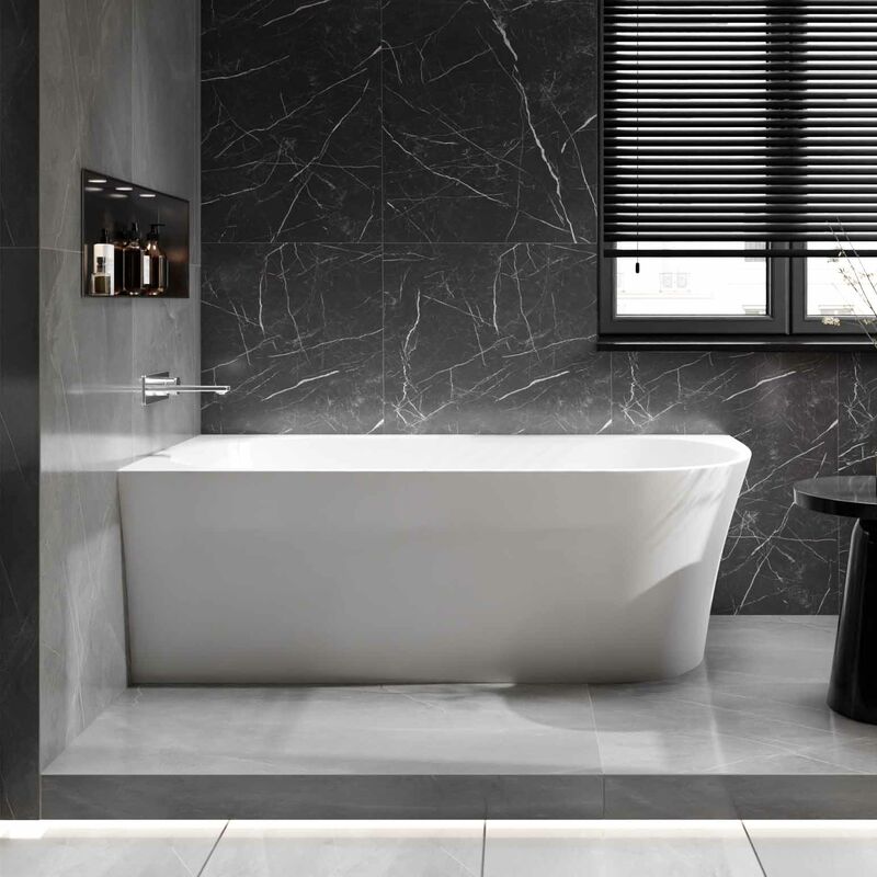 Bernstein - Baignoire murale nora corner en acrylique blanc brillant - 170 x 80 cm - installation à gauche - robinetterie en option Sans robinet