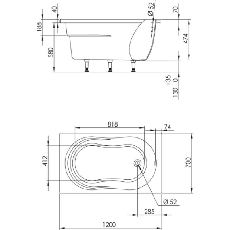 Valentin - Baignoire Nomade à encastrer 120 x 70 cm s.a