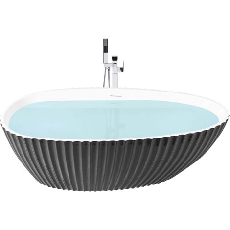 Baignoire Ovale Moderne en Acrylique Autoportante Finition Cannelée Brillante Noire Tefe