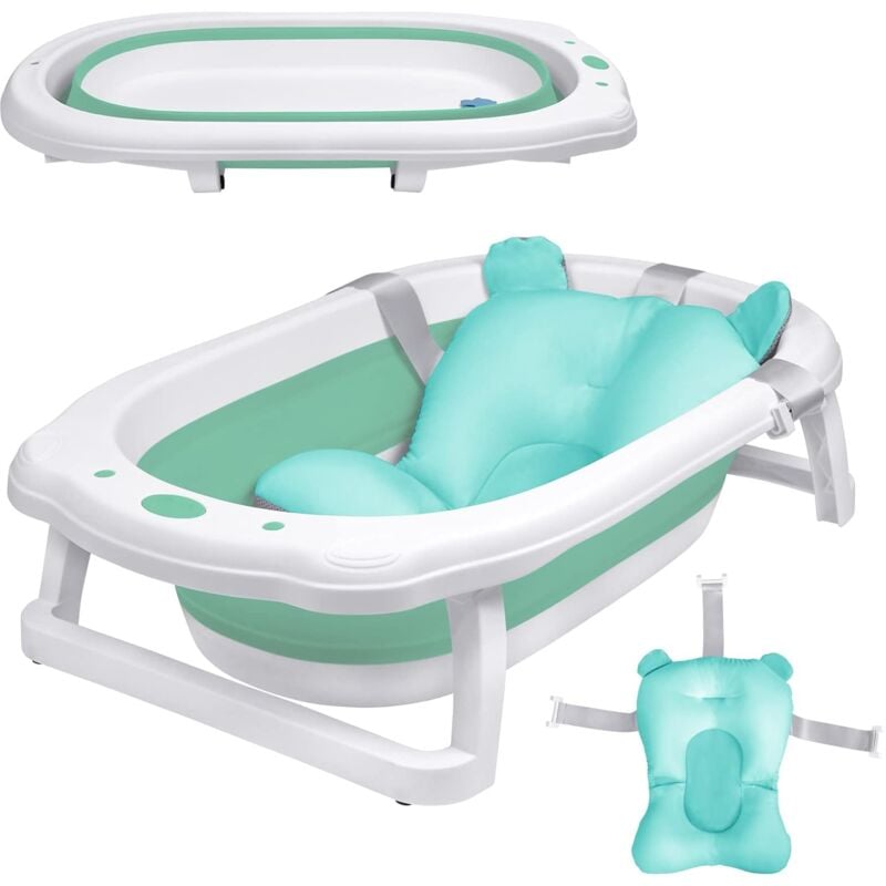 Baignoire Pliable Bébé Pliante évolutive Vert Baignoire pour Bébé pp+pte 82x50CM (avec Coussin de Bain) Naizy