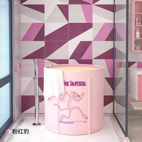 Baignoire Pliable pour Adultes, 7070cm Grande Baignoire de Douche Portable Amovible Antidérapante, Baignoire de Trempage Autoportante, Baignoire Spa Pliable pour Petites Salles de Bains, Pink Panther-