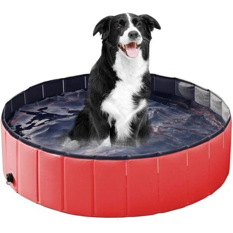 Baignoire pliable pour animaux de compagnie, piscine extérieure pliable pour chiens, chats, enfants, antidérapante, rouge, 80 x 20 cm