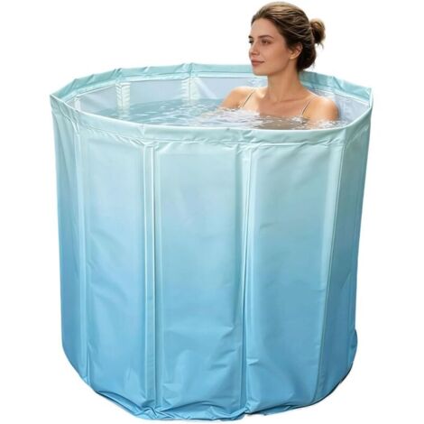 Baignoire Pliante 70×65 cm pour Adulte Bain Portable Profond pour Eau Chaude et Froide, Tuyau de Vidange et Coussin de Siège, Baignoire Pliable Gain de Place pour Petit Espace