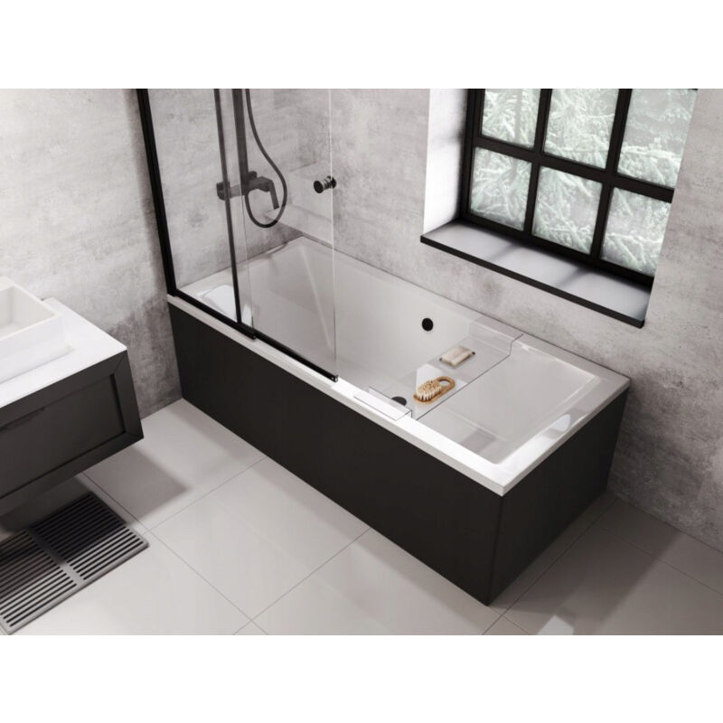 Azura Home Design - Baignoire quadro 170/175/180/190 cm avec tablier noir - 190cm