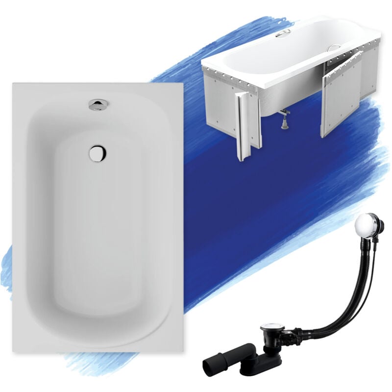 Badland - Baignoire Rectangulaire 100x65 avec des panneaux en polystyrène, Siphon de bain et pieds (support) - Set 4en1 - Fabriqué en ue mini