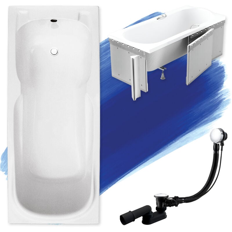 Baignoire Rectangulaire 120x70 avec des panneaux en polystyrène, Siphon de bain et pieds (support) - Set 4en1 - Fabriqué en ue Badland majka