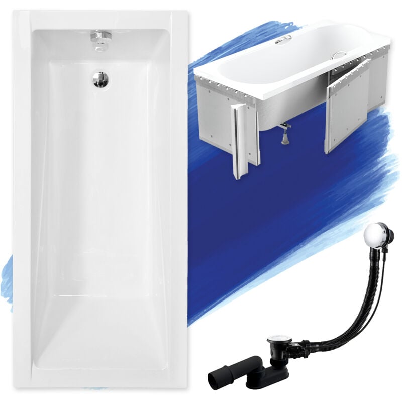 Badland - Baignoire Rectangulaire 120x70 avec des panneaux en polystyrène, Siphon de bain et pieds (support) - Set 4en1 - Fabriqué en ue modern