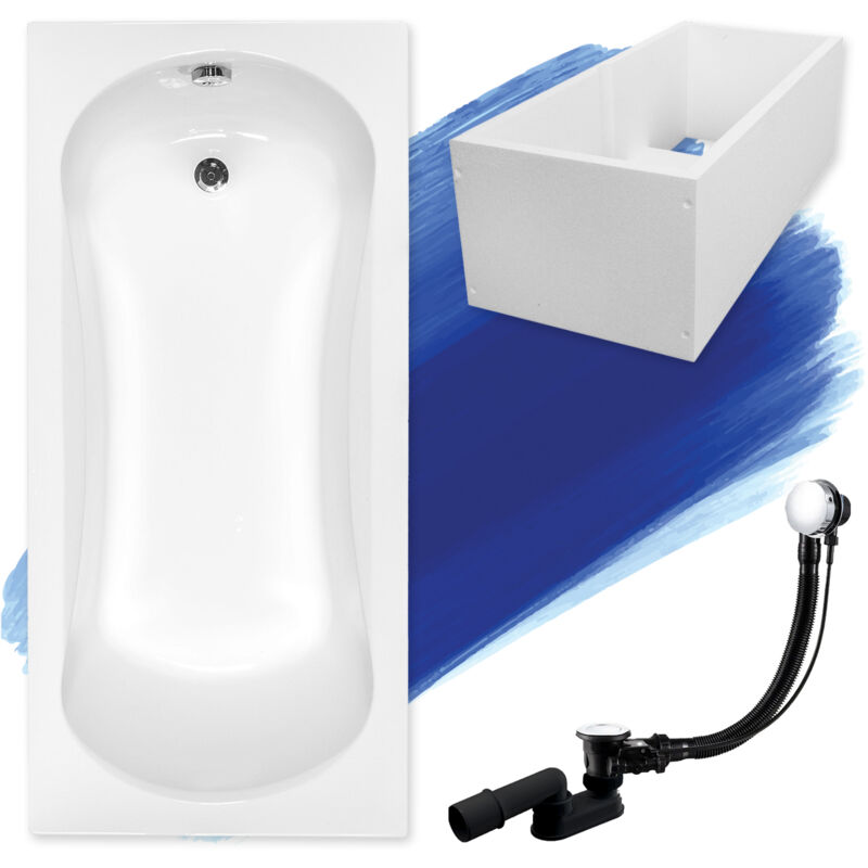 Badland - Baignoire Rectangulaire 130x70 avec support en polystyrène, Siphon de bain et pieds (support) - Set 4en1 - Fabriqué en ue aria