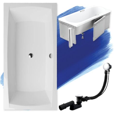 Baignoire Rectangulaire 140x70 avec des panneaux en polystyrène, Siphon de bain et pieds (support) - Set 4en1 - Fabriqué en UE - BADLAND APRI