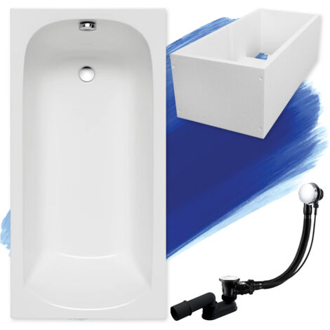 Baignoire Rectangulaire 140x70 avec support en polystyrène, Siphon de bain et pieds (support) - Set 4en1 - Fabriqué en UE - BADLAND CLASSIC SLIM