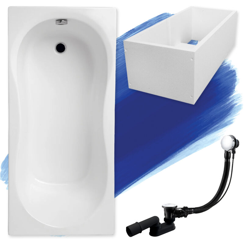 Badland - Baignoire Rectangulaire 140x70 avec support en polystyrène, Siphon de bain et pieds (support) - Set 4en1 - Fabriqué en ue gracja