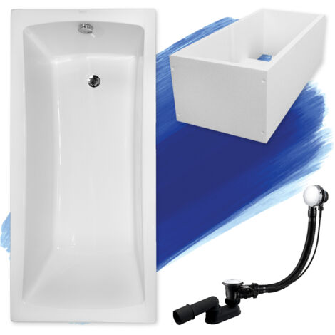 Baignoire Rectangulaire 150x70 avec support en polystyrène, Siphon de bain et pieds (support) - Set 4en1 - Fabriqué en UE - BADLAND OPTIMA