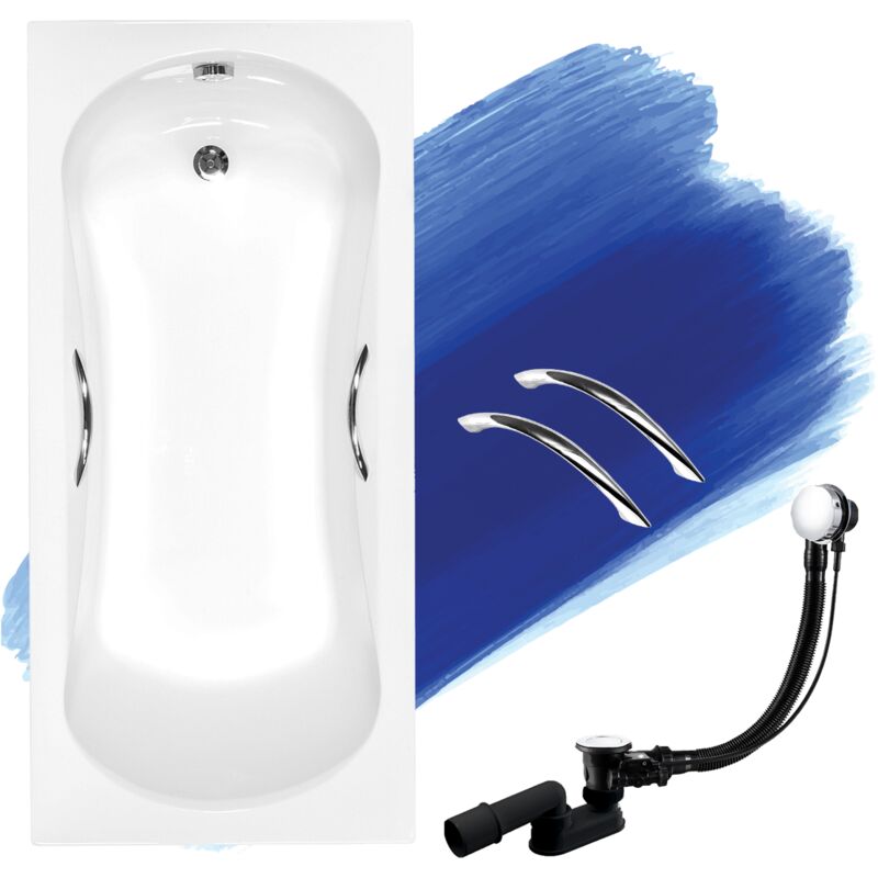 Badland - Baignoire Rectangulaire 150x70 + poignée, Siphon de bain et pieds (support) - Set 4en1 - Fabriqué en ue aria plus