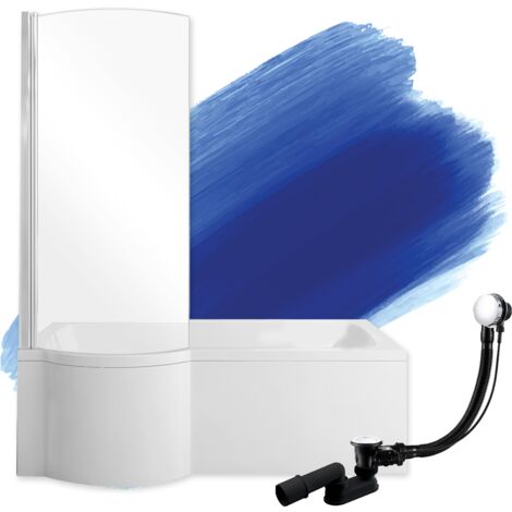 Baignoire Rectangulaire 150x70 Gauche + écran en verre, Siphon de bain et pieds (support) - Set 4en1 - Fabriqué en UE - BADLAND INSPIRO