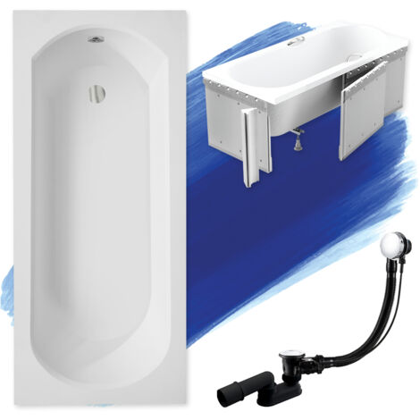 Baignoire Rectangulaire 150x75 avec des panneaux en polystyrène, Siphon de bain et pieds (support) - Set 4en1 - Fabriqué en UE - BADLAND INTRICA SLIM