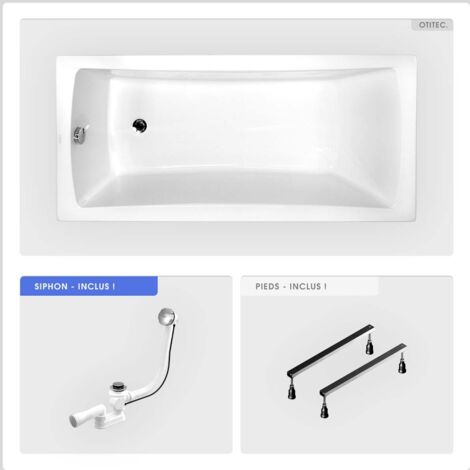 Baignoire rectangulaire - 160 x 70 cm - sans Habillage - avec Pieds - Vidage Chrome - OPTIMA
