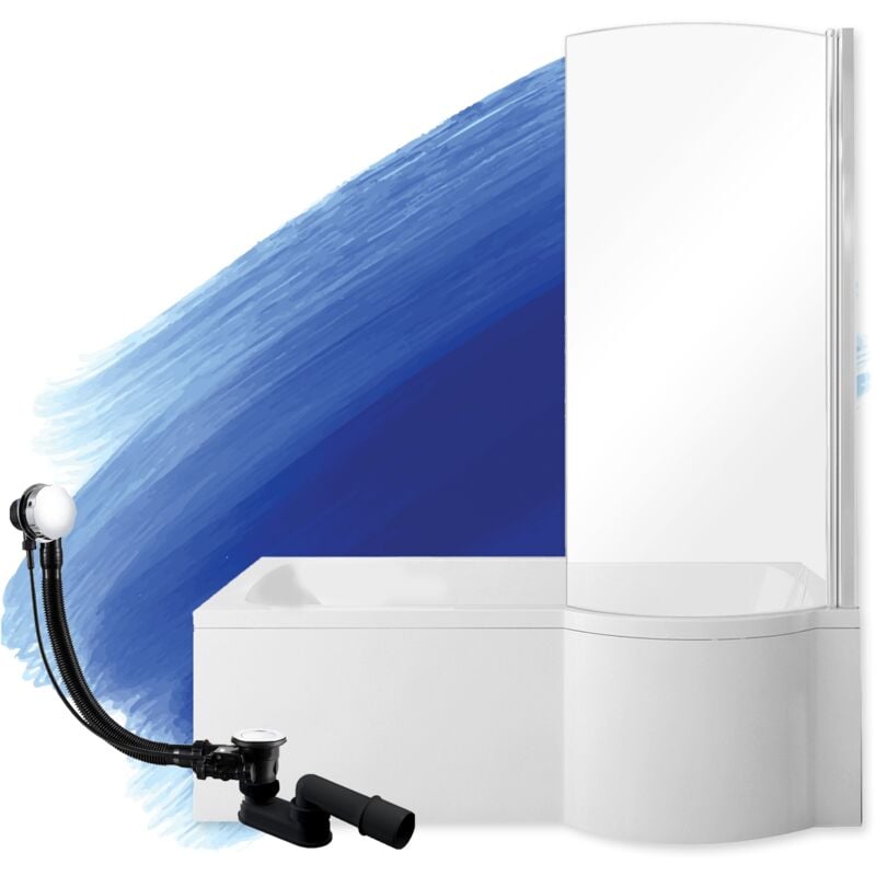 Baignoire Rectangulaire 160x70 Droite + écran en verre, Siphon de bain et pieds (support) - Set 4en1 - Fabriqué en ue Badland inspiro