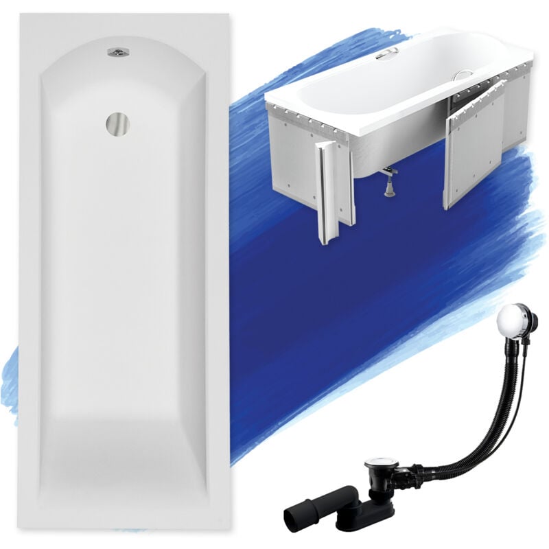 Baignoire Rectangulaire 160x70 avec des panneaux en polystyrène (étagère de 4 cm), Siphon de bain et pieds (support) - Set 4en1 Badland shea slim
