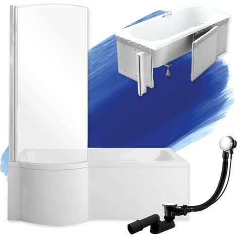 Baignoire Rectangulaire 170x70 Gauche avec des panneaux en polystyrène, Siphon de bain et pieds (support) - Set 4en1 - Fabriqué UE - BADLAND INSPIRO