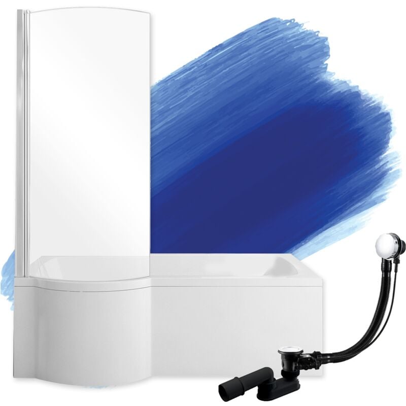 Badland - Baignoire Rectangulaire 170x70 Gauche + écran en verre, Siphon de bain et pieds (support) - Set 4en1 - Fabriqué en ue inspiro