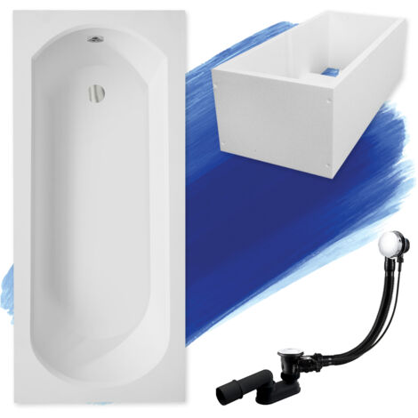 Baignoire Rectangulaire 170x75 avec support en polystyrène, Siphon de bain et pieds (support) - Set 4en1 - Fabriqué en UE - BADLAND INTRICA SLIM
