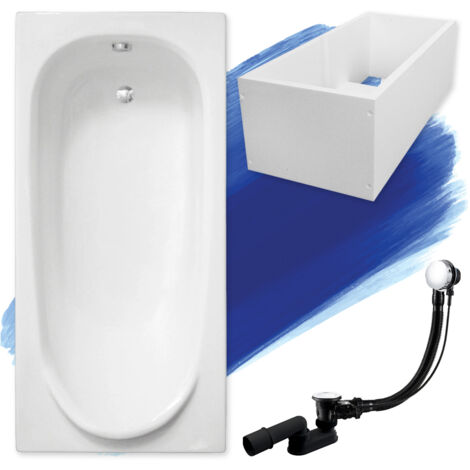 Baignoire Rectangulaire 170x75 avec support en polystyrène, Siphon de bain et pieds (support) - Set 4en1 - Fabriqué en UE - BADLAND MEDIUM