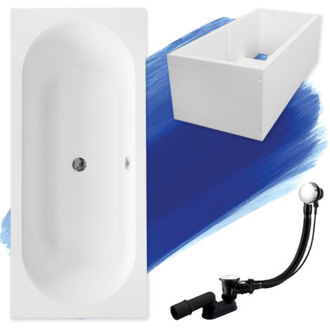Baignoire Rectangulaire 170x75 avec support en polystyrène, Siphon de bain et pieds (support) - Set 4en1 - Fabriqué en UE - BADLAND VITAE SLIM