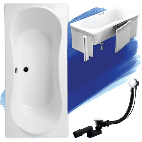 Baignoire Rectangulaire 180x80 avec des panneaux en polystyrène, Siphon de bain et pieds (support) - Set 4en1 - Fabriqué en UE - BADLAND LONG