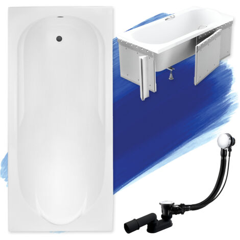 Baignoire Rectangulaire 190x80 avec des panneaux en polystyrène, Siphon de bain et pieds (support) - Set 4en1 - Fabriqué en UE - BADLAND BONA