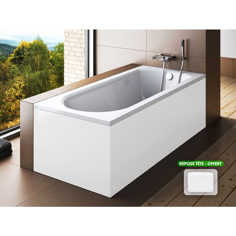 Baignoire rectangulaire - avec Tablier Blanc et Repose Tête OFFERT INTRICA 150x75
