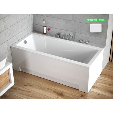 OTITEC Baignoire rectangulaire - avec Tablier Blanc et Repose Tête OFFERT MODERN 170x70