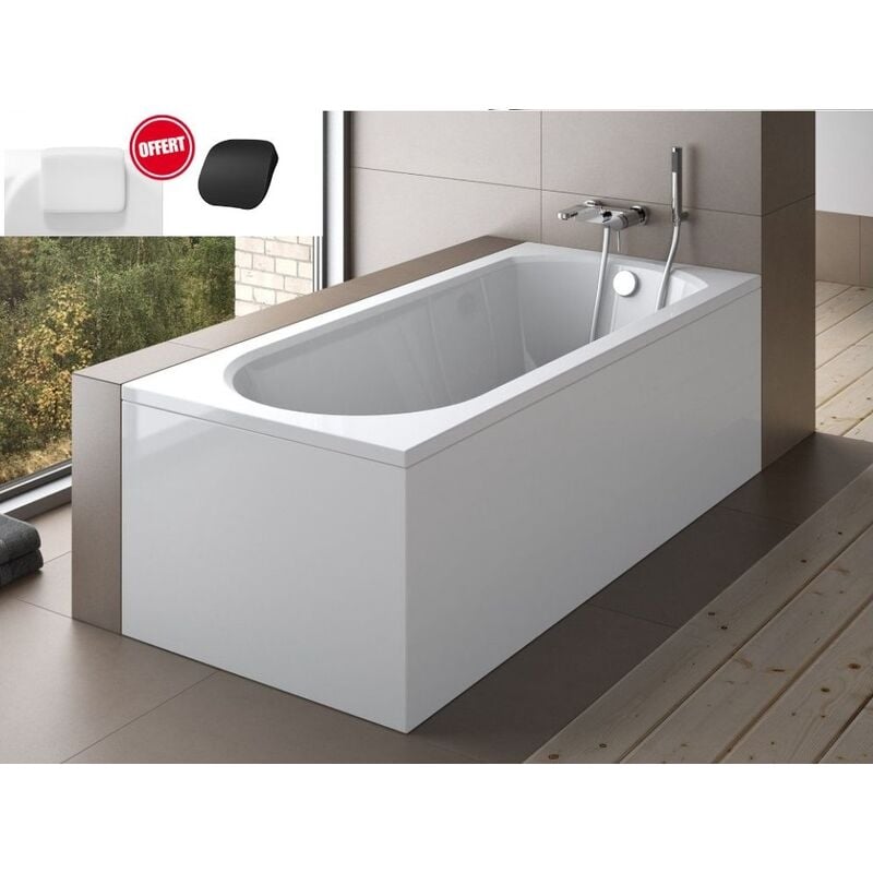 Otitec - Baignoire rectangulaire Blanc - intrica - 160x75 - avec Tablier - Repose Tête offert - Blanc