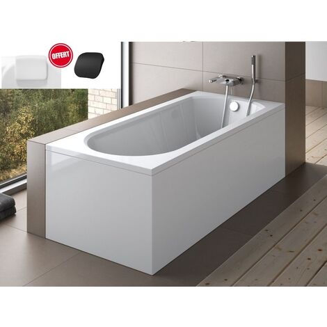 Baignoire rectangulaire Blanc - INTRICA - 170x75 - avec Tablier - Repose Tête OFFERT