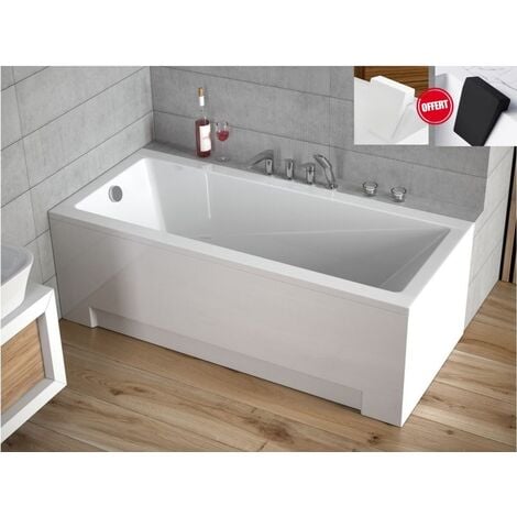 OTITEC Baignoire rectangulaire Blanc - MODERN - 160x70 - avec Tablier - Repose Tête OFFERT
