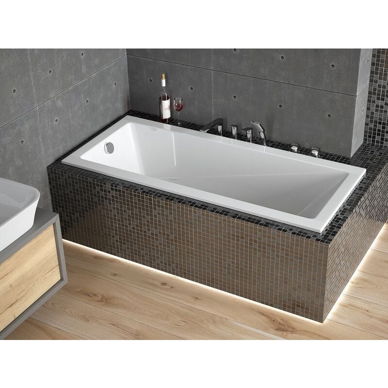 Baignoire rectangulaire blanche à encastrer + repose tête - modern slim - 160 x 70